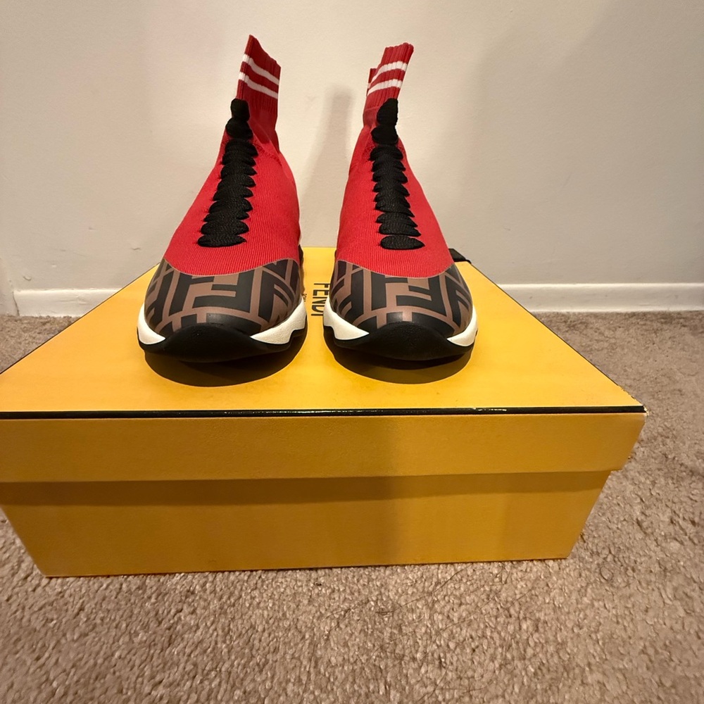 Fendi Red and Black Designer Sneakers